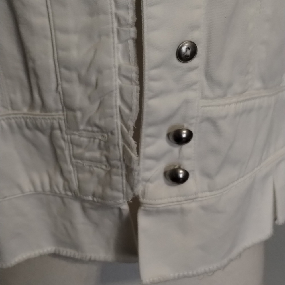 bcih White Jean Jacket Size Large Raw Edges Cropped - Picture 3 of 10